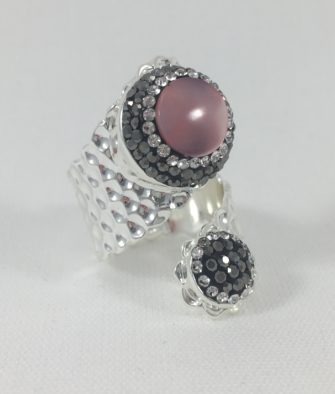 Bijoux Fantaisies Bague Hypnochic Toi et Moi Rose Argent