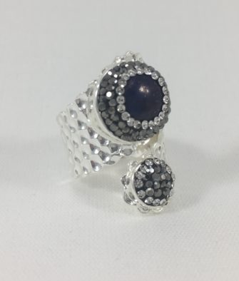 Bijoux Fantaisies Bague Hypnochic Toi et Moi Bleu Argent