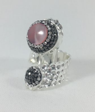 Bijoux Fantaisies Bague Hypnochic Toi et Moi Rose Argent