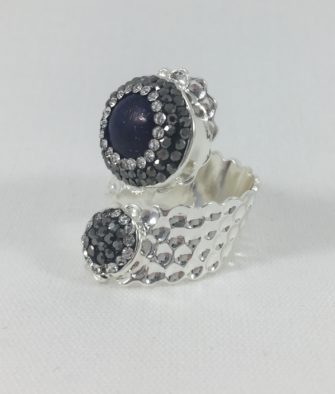 Bijoux Fantaisies Bague Hypnochic Toi et Moi Bleu Argent