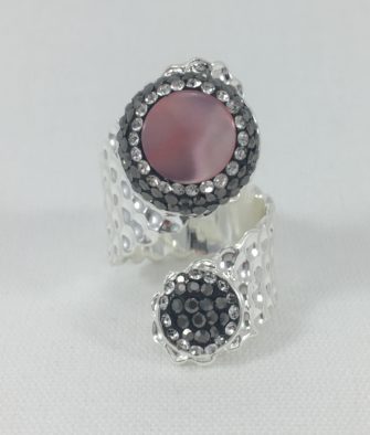 Bijoux Fantaisies Bague Hypnochic Toi et Moi Rose Argent