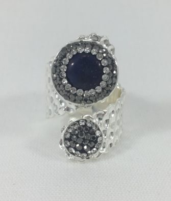 Bijoux Fantaisies Bague Hypnochic Toi et Moi Bleu Argent