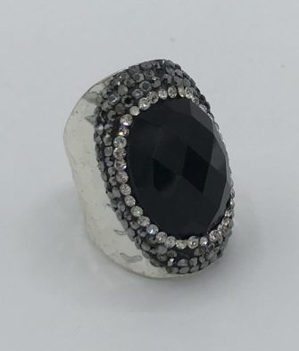 Bijoux fantaisies Bague Hypnochic Pierre Noire Argent